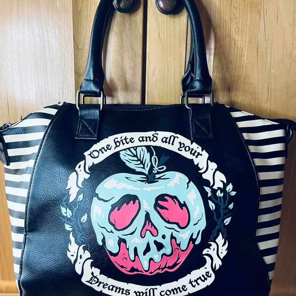 EUC Black / White Striped Loungefly Snow White Poisoned Apple Purse / Wallet - Picture 2 of 15